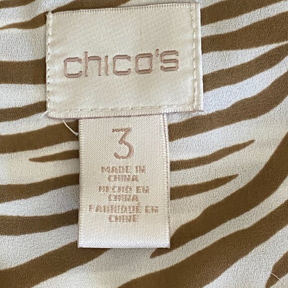 Chico's Zebra Waves Holly Blouse Sz 3(XL/16) White Tan #284P - Picture 8 of 10